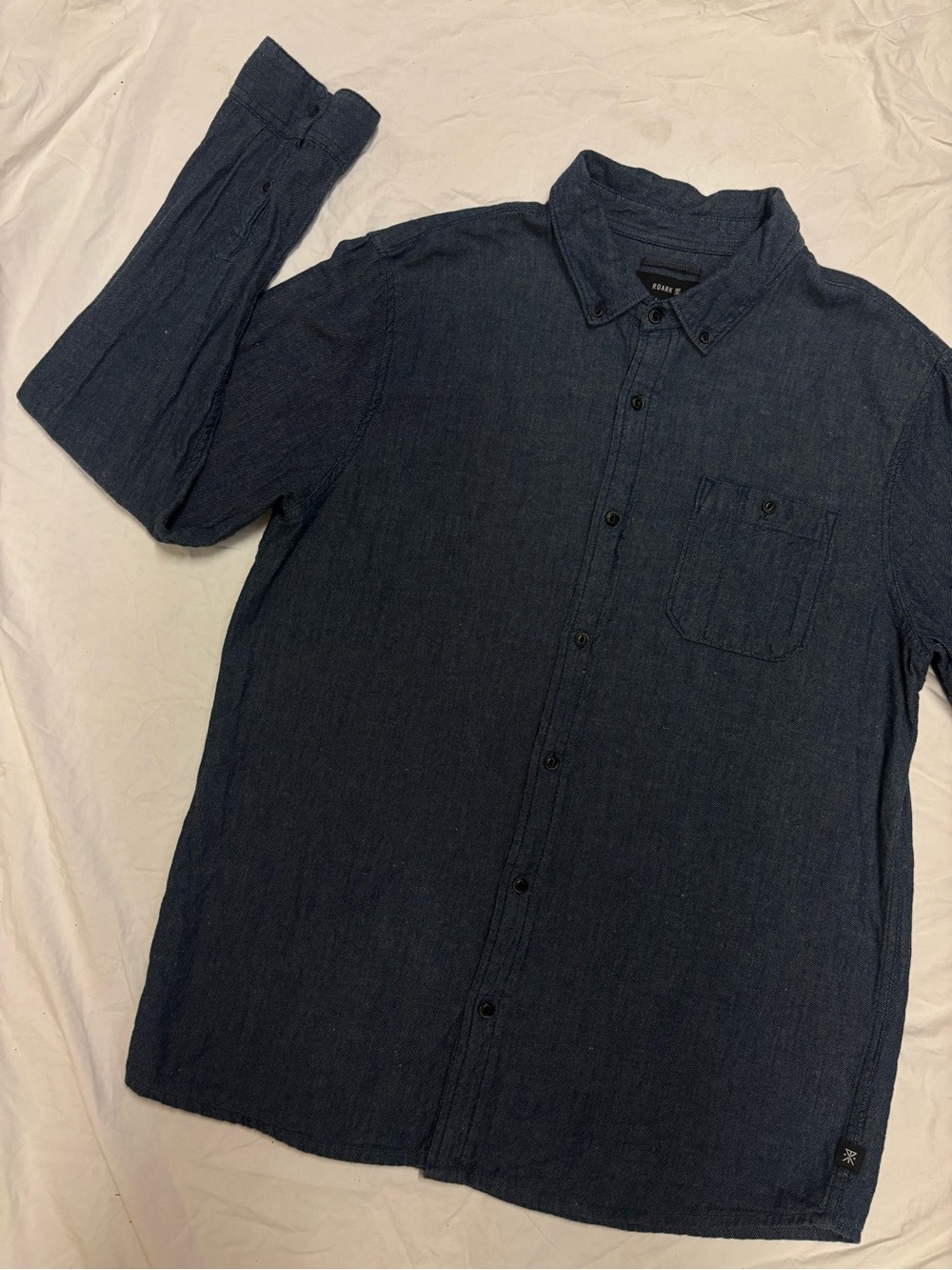 Roark Navy Button-Down Long Sleeve Shirt | Large